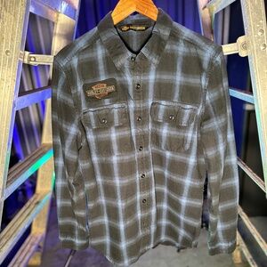 Harley-Davidson Men's Vintage Plaid Long Sleeve Woven Shirt, Black & Blue